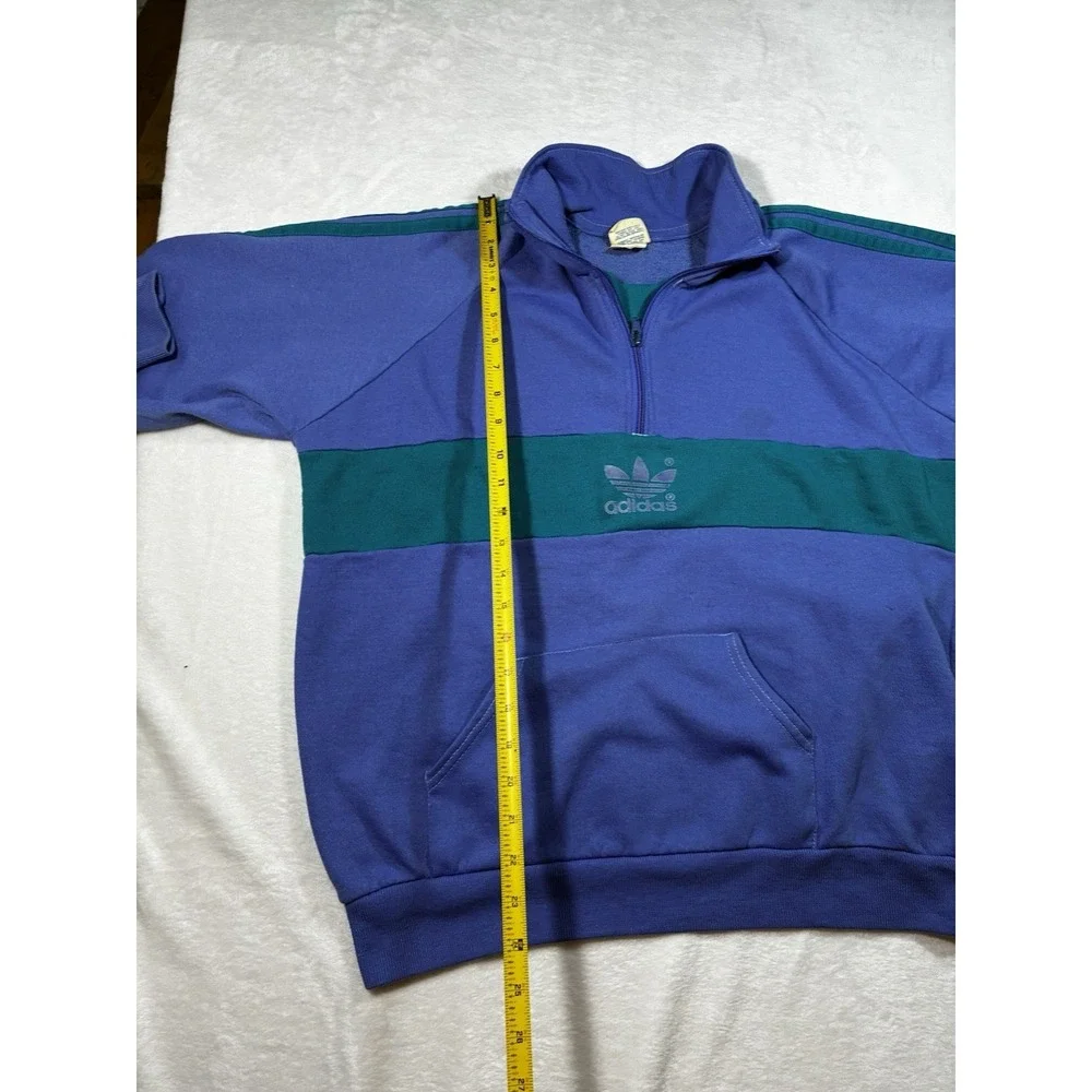 Vintage Made In USA Adidas Size XL Trefoil 3 Stripe Crewneck Pullover 1/4 Zip